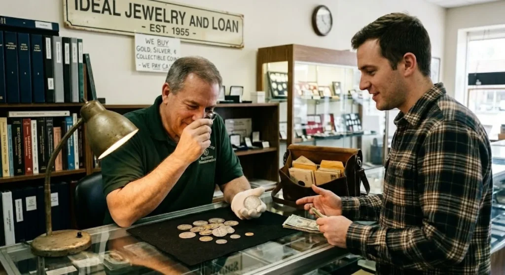 Selling gold and silver coins at Ideal Jewelry and Loan in Brockton MA
